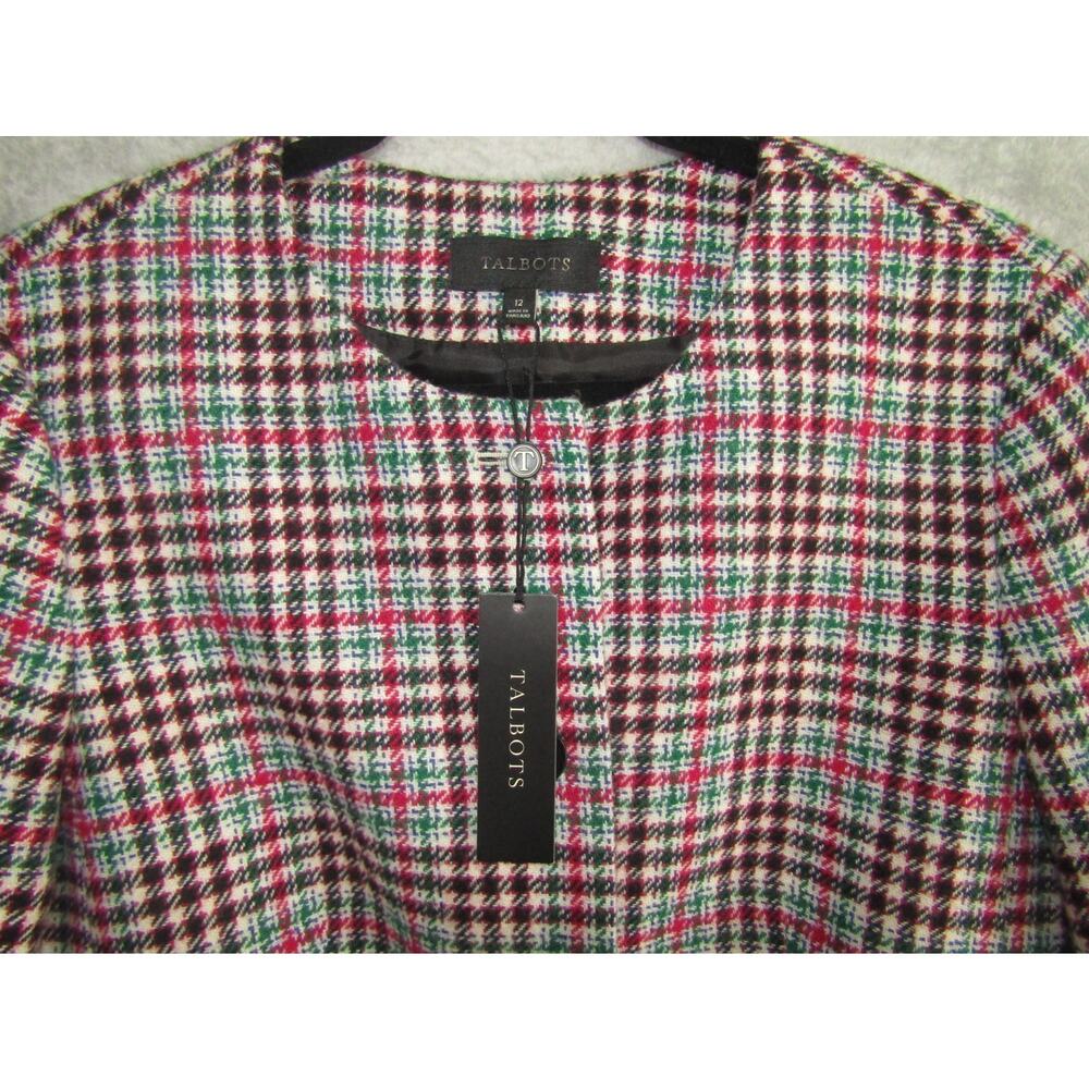 Talbots Women's 12 Plaid Wool Blend Blazer Jacket Pink Green Red Houndstooth - Picture 3 of 8